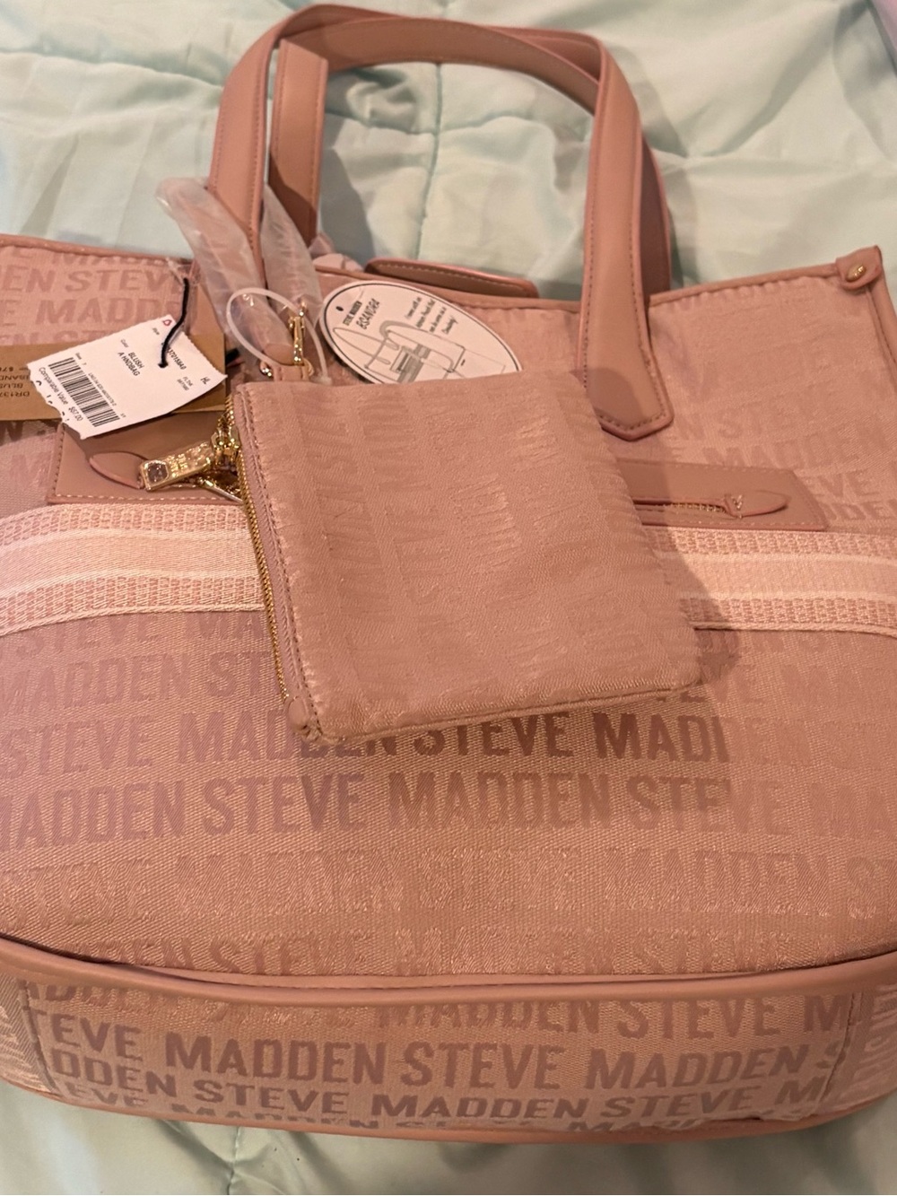 Steve Madden Blush Pink Logo Tote with Matching Zip Pouch